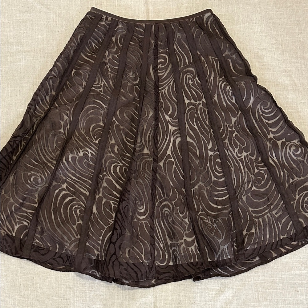 NIC+ZOE Skirt Women’s 8 Chocolate Brown Full Circle Frayed Hem Detail Lined
